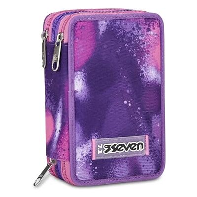 Seven Schooltas met 3 ritssluiting, roze, paars, fuchsia, Bubble Street, penhouder met drievoudig vak, compleet met pennen, potloden, kleuren, rugzakaccessoires, elementair, middelgroot, meisje, Seven Schooltas met 3 ritssluiting, roze, paars, fuchsia, Bubble Street, penhouder met drievoudig vak, compleet met pennen, potloden, kleuren, rugzakaccessoires, elementair, middelgroot, meisje,