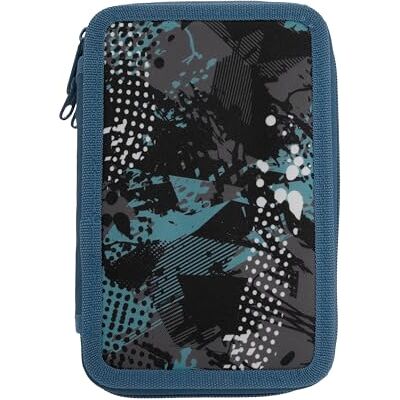 Idena 20182 Drievoudig etui met 3 vakken met ritssluiting, abstract patroon, 47-delig, blauw, abstract Idena 20182 Drievoudig etui met 3 vakken met ritssluiting, abstract patroon, 47-delig, blauw, abstract