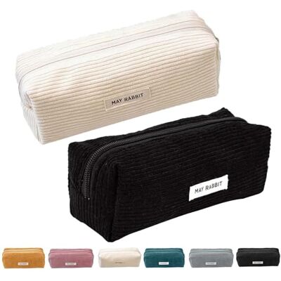 ZYEKIU 2 stuks etui van corduroy, grote capaciteit, schooltas, potloodetui, draagbaar, eenvoudig etui voor school, kantoor, reizen, Wit + Zwart, Pennenetui ZYEKIU 2 stuks etui van corduroy, grote capaciteit, schooltas, potloodetui, draagbaar, eenvoudig etui voor school, kantoor, reizen, Wit + Zwart, Pennenetui