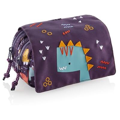 Miquelrius Etui met twee vakken, rechthoekig schooletui, ritssluitingen van duurzaam kunststof, metalen handgrepen, etui met deksel 200 x 100 x 75 mm, Fun Dino, paars, Paars., FUN DINO gerecyclede Miquelrius Etui met twee vakken, rechthoekig schooletui, ritssluitingen van duurzaam kunststof, metalen handgrepen, etui met deksel 200 x 100 x 75 mm, Fun Dino, paars, Paars., FUN DINO gerecyclede