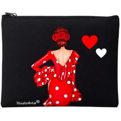 IllustrArte Etui Granada Flamenco en Danser Dubbelzijdig Design 22 x 17 cm Waterdicht Toilettas, Make-up of School, Macarena harten zwart, Flamenco IllustrArte Etui Granada Flamenco en Danser Dubbelzijdig Design 22 x 17 cm Waterdicht Toilettas, Make-up of School, Macarena harten zwart, Flamenco