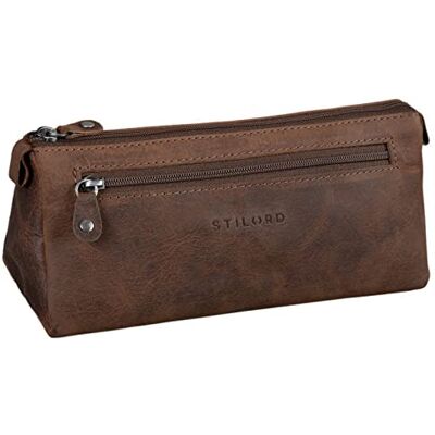 STILORD "Alexis" etui voor dames van leer met bloemenmotieven, make-uptas, etui voor potloden, echt leer, vintage, kleur: brandy bruin, Missouri bruin, Retro STILORD "Alexis" etui voor dames van leer met bloemenmotieven, make-uptas, etui voor potloden, echt leer, vintage, kleur: brandy bruin, Missouri bruin, Retro