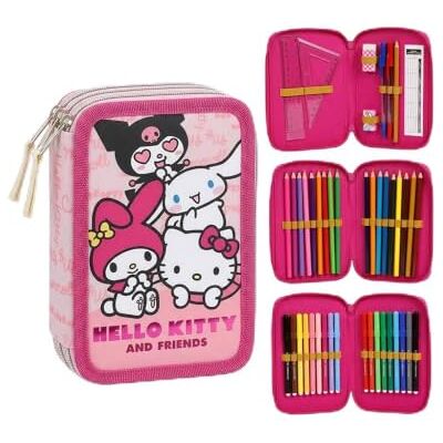 CERDÁ LIFE'S LITTLE MOMENTS Hello Kitty Triple etui voor meisjes, één maat, roze etui met accessoires, 3 vakken met ritssluiting, schrijfwarenset voor terug naar school, officiële licentie CERDÁ LIFE'S LITTLE MOMENTS Hello Kitty Triple etui voor meisjes, één maat, roze etui met accessoires, 3 vakken met ritssluiting, schrijfwarenset voor terug naar school, officiële licentie