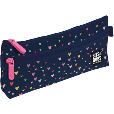 Grafoplás Platte schooltas, Hearts collectie, bits & Bobs Pop Up Design, 2 vakken, 23 x 10 cm, vakken met ritssluiting, handgrepen gemakkelijk te openen, schoolmateriaal, blauw Grafoplás Platte schooltas, Hearts collectie, bits & Bobs Pop Up Design, 2 vakken, 23 x 10 cm, vakken met ritssluiting, handgrepen gemakkelijk te openen, schoolmateriaal, blauw