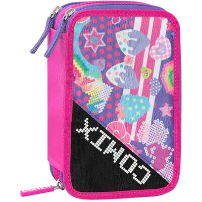 COMIX Ultra BRIGHT Etui met 3 vakken voor kinderen en meisjes, inclusief schrijfwarenset, met blauwe en rode uitwisbare pen en nog veel meer, praktische ritssluiting, 20 x 13 h x 7 cm, fuchsia, COMIX Ultra BRIGHT Etui met 3 vakken voor kinderen en meisjes, inclusief schrijfwarenset, met blauwe en rode uitwisbare pen en nog veel meer, praktische ritssluiting, 20 x 13 h x 7 cm, fuchsia,