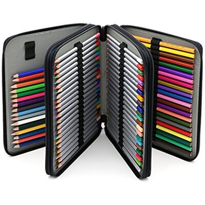 BTSKY Deluxe etui van PU-leer voor kleurpotloden, 120 vakken, zwart., Modern BTSKY Deluxe etui van PU-leer voor kleurpotloden, 120 vakken, zwart., Modern