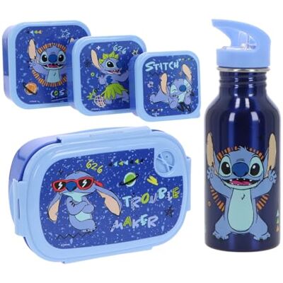 Lilo and Stitch Stitch Lunchset voor kinderen, 5-delige set met lunchbox, 3 snackboxen en drinkflessen, blauw, ideaal voor school, kleuterschool en uitstapjes, cadeau voor jongens vanaf 3 jaar Lilo and Stitch Stitch Lunchset voor kinderen, 5-delige set met lunchbox, 3 snackboxen en drinkflessen, blauw, ideaal voor school, kleuterschool en uitstapjes, cadeau voor jongens vanaf 3 jaar