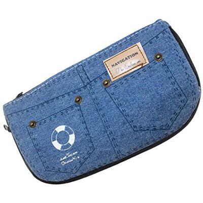 Gullor Denim materiaal met twee ritsmapjes, Blauw, Blue Gullor Denim materiaal met twee ritsmapjes, Blauw, Blue