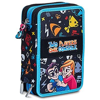 Seven Etui voor de school van Two Players One console – 3 ritssluitingen met markers, potloden, etc., zwart, Taglia Unica, modern, zwart., Taglia Unica, Modern Seven Etui voor de school van Two Players One console – 3 ritssluitingen met markers, potloden, etc., zwart, Taglia Unica, modern, zwart., Taglia Unica, Modern