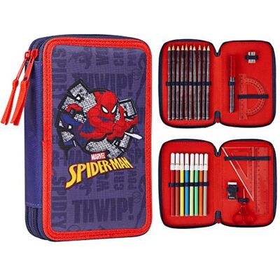 Marvel Pennenetui voor jongens, etui met vakken, gevuld met schoolbenodigdheden, vilt, kleurpotlood, cadeau voor de eerste schooldag (Spiderman dubbele ritssluiting) Marvel Pennenetui voor jongens, etui met vakken, gevuld met schoolbenodigdheden, vilt, kleurpotlood, cadeau voor de eerste schooldag (Spiderman dubbele ritssluiting)