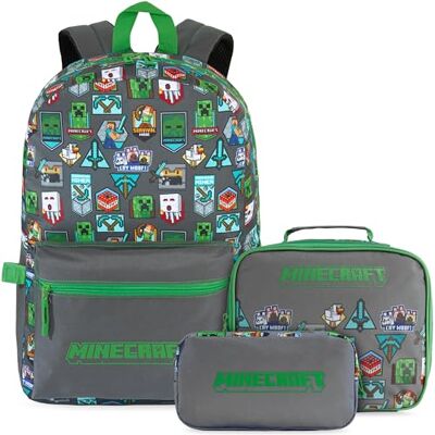 Get Trend Minecraft 3- of 5-delige rugzakset voor jongens met geïsoleerde lunchtas en etui, reisrugzak, vakantie en schoolbenodigdheden, cadeaus voor spelers voor, Minecraft Groen, Schooltassenset Get Trend Minecraft 3- of 5-delige rugzakset voor jongens met geïsoleerde lunchtas en etui, reisrugzak, vakantie en schoolbenodigdheden, cadeaus voor spelers voor, Minecraft Groen, Schooltassenset