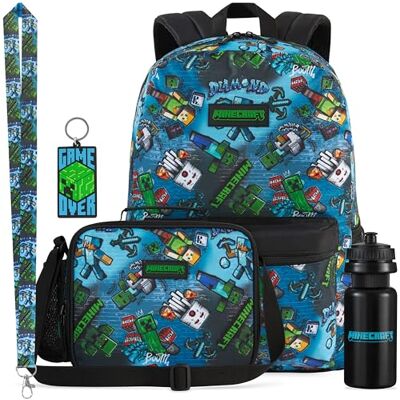 Get Trend Minecraft 3- of 5-delige rugzakset voor jongens met geïsoleerde lunchtas en etui, reisrugzak, vakantie en schoolbenodigdheden, cadeaus voor spelers voor, Multi Minecraft, 5-delige rugzakset Get Trend Minecraft 3- of 5-delige rugzakset voor jongens met geïsoleerde lunchtas en etui, reisrugzak, vakantie en schoolbenodigdheden, cadeaus voor spelers voor, Multi Minecraft, 5-delige rugzakset