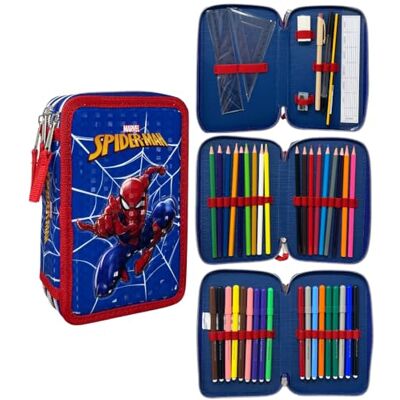 CARTOON Etui met 3 ritssluiting voor school, compleet, 44 stuks, schrijfwaren, Papermate-pen, Giotto markers, accessoires voor kinderen en jongeren, Spiderman, informeel CARTOON Etui met 3 ritssluiting voor school, compleet, 44 stuks, schrijfwaren, Papermate-pen, Giotto markers, accessoires voor kinderen en jongeren, Spiderman, informeel