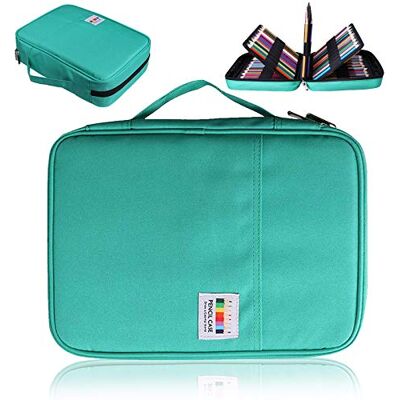 AYVANBER Kleurrijk etui met 220 vakken, grote capaciteit, nylon, met ritssluiting, organizer voor aquarelpotloden, met praktisch etui voor studenten, volwassenen, kunstenaars, groen AYVANBER Kleurrijk etui met 220 vakken, grote capaciteit, nylon, met ritssluiting, organizer voor aquarelpotloden, met praktisch etui voor studenten, volwassenen, kunstenaars, groen