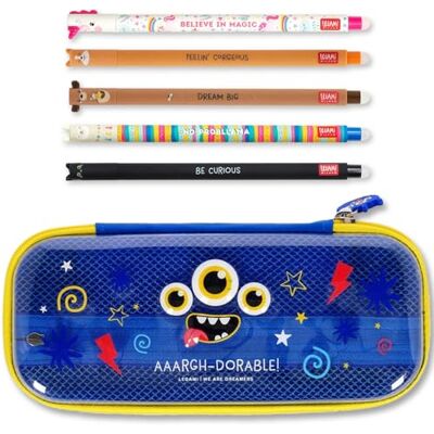 Legami WonderWow Etui en uitwisbare pen, set van 5 schattige dierenpennen met warmtegevoelige inkt + etui met 2 vakken (monster) Legami WonderWow Etui en uitwisbare pen, set van 5 schattige dierenpennen met warmtegevoelige inkt + etui met 2 vakken (monster)