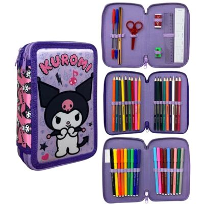 CARTOON Etui met 3 ritssluiting, compleet, 44 stuks, voor school, meerdere vakken, kleurpotloden, markers Giotto, Kuromi, Modern CARTOON Etui met 3 ritssluiting, compleet, 44 stuks, voor school, meerdere vakken, kleurpotloden, markers Giotto, Kuromi, Modern