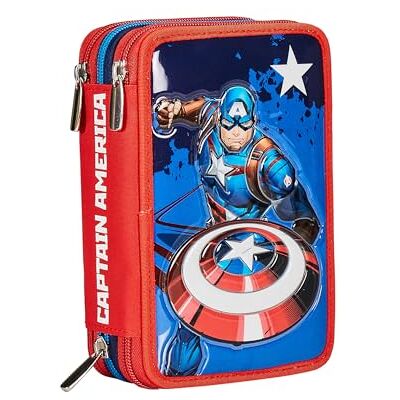 Seven Schooltas met 3 vakken, Disney Captain AMERICA LEGENDAY AVANGE, blauw rood, pennenhouder met meerdere vakken met potloden, pennen en kleuren, rugzakaccessoires, rugzak, Meerkleurig, Modern Seven Schooltas met 3 vakken, Disney Captain AMERICA LEGENDAY AVANGE, blauw rood, pennenhouder met meerdere vakken met potloden, pennen en kleuren, rugzakaccessoires, rugzak, Meerkleurig, Modern