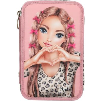 Depesche 13640 Topmodel Leoheart etui met 3 vakken, gevuld in roze, met modelmotief en strikken, etui met kleurpotloden, schaar, liniaal enz. Depesche 13640 Topmodel Leoheart etui met 3 vakken, gevuld in roze, met modelmotief en strikken, etui met kleurpotloden, schaar, liniaal enz.