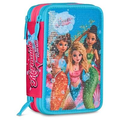 Seven Mermaid Magic Schooltas met 3 ritssluiting, hemelsblauw, penhouder met drie vakken, potloden, kleuren, basisschool, meisjes, hemelsblauw, modern Seven Mermaid Magic Schooltas met 3 ritssluiting, hemelsblauw, penhouder met drie vakken, potloden, kleuren, basisschool, meisjes, hemelsblauw, modern