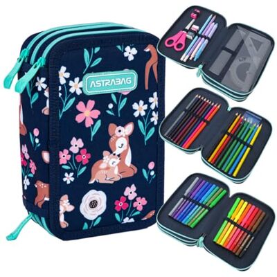 Astra BAG Etui met 3 vakken Gewatteerd Schooltas met 3 verdiepingen Voor jongens XXL Met accessoires Baby hert motief Astra BAG Etui met 3 vakken Gewatteerd Schooltas met 3 verdiepingen Voor jongens XXL Met accessoires Baby hert motief