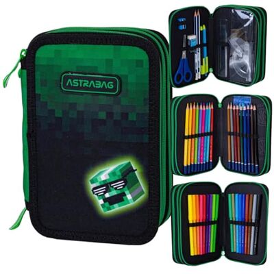 Astra BAG Pixel Hero Pennenetui met 3 vakken, gevuld met 3 vakken, voor jongens XXL pennenetui met accessoires Game motief, groen, pennenetui, groen, etui Astra BAG Pixel Hero Pennenetui met 3 vakken, gevuld met 3 vakken, voor jongens XXL pennenetui met accessoires Game motief, groen, pennenetui, groen, etui