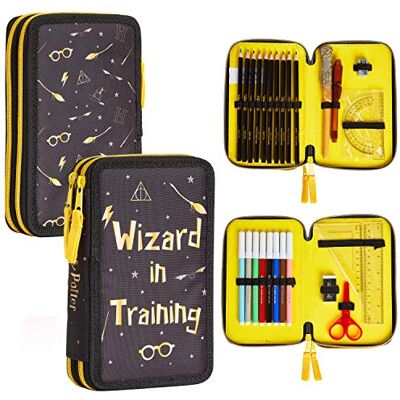 Harry Potter Pennenetui voor kinderen, gevuld met vak, kleurpotloden, kleurpotloden, schoolbenodigdheden, cadeau voor de eerste schooldag (zwart/geel) Harry Potter Pennenetui voor kinderen, gevuld met vak, kleurpotloden, kleurpotloden, schoolbenodigdheden, cadeau voor de eerste schooldag (zwart/geel)