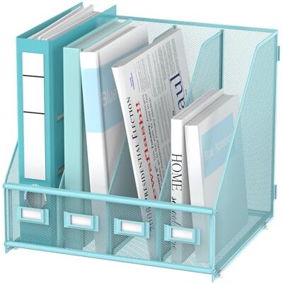 SUPEASY Documentenmap voor tijdschriften, bureau-organizer met 4 verticale vakken, voor kantoor, thuis, school, blauw SUPEASY Documentenmap voor tijdschriften, bureau-organizer met 4 verticale vakken, voor kantoor, thuis, school, blauw