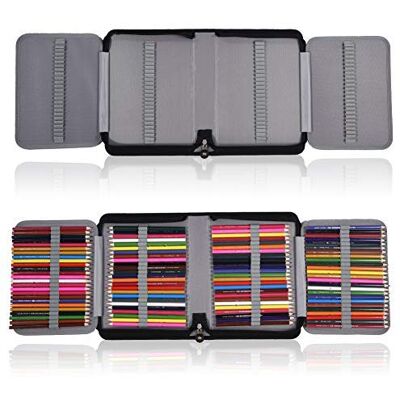 Oumefar Grote etui met 150 elastische sleuven wrap kleuren potloodhouder pen organizer tas voor kunstenaars tekening kunst schetsen, zwart, modern Oumefar Grote etui met 150 elastische sleuven wrap kleuren potloodhouder pen organizer tas voor kunstenaars tekening kunst schetsen, zwart, modern