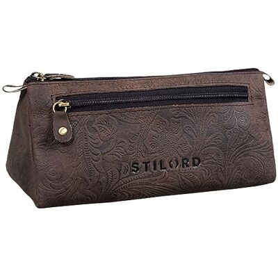 STILORD 'Alexis' pennenetui voor dames, leer, bloemenmotief, make-uptas, etui voor pennen, echt leer, vintage, Canyon bruin, M STILORD 'Alexis' pennenetui voor dames, leer, bloemenmotief, make-uptas, etui voor pennen, echt leer, vintage, Canyon bruin, M