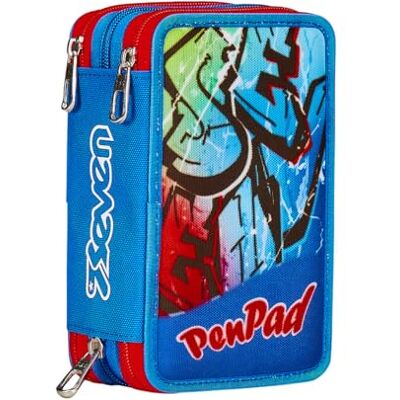 Seven PEN PAD, etui met 3 vakken, blauw, drievoudig vak, met potloden, markers, kleuren, rugaccessoires, elementaire, medium, superior, kinderen en jongens, blauw, Taglia Unica, Seven PEN PAD, etui met 3 vakken, blauw, drievoudig vak, met potloden, markers, kleuren, rugaccessoires, elementaire, medium, superior, kinderen en jongens, blauw, Taglia Unica,