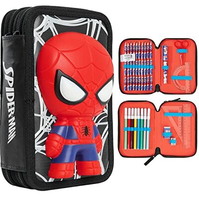 Marvel Pennenetui voor jongens, etui met vakken, gevuld met schoolbenodigdheden, vilt, kleurpotlood, cadeau Spiderman Avengers voor de eerste schooldag (3D Spiderman) Marvel Pennenetui voor jongens, etui met vakken, gevuld met schoolbenodigdheden, vilt, kleurpotlood, cadeau Spiderman Avengers voor de eerste schooldag (3D Spiderman)