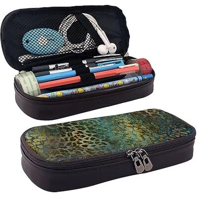 AMINNU Lederen etui met dierenpatroon, duurzaam etui, studentenetui, etui met ritssluiting, geschikt voor scholen en kantoren, uniseks, zwart,, zwart., Cosmetische tas AMINNU Lederen etui met dierenpatroon, duurzaam etui, studentenetui, etui met ritssluiting, geschikt voor scholen en kantoren, uniseks, zwart,, zwart., Cosmetische tas