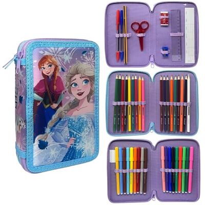 CARTOON Etui met 3 ritssluiting, compleet, 44 stuks, voor school, meerdere vakken, kleurpotloden, markeerstiften, Giotto, ijskoningin, modern CARTOON Etui met 3 ritssluiting, compleet, 44 stuks, voor school, meerdere vakken, kleurpotloden, markeerstiften, Giotto, ijskoningin, modern