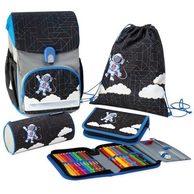 Eberhard Faber 577653 EFAlino astronaut schooltassenset, 4-delige set met rugzak, gymtas, pennenroller en etui Eberhard Faber 577653 EFAlino astronaut schooltassenset, 4-delige set met rugzak, gymtas, pennenroller en etui
