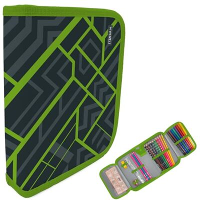 itenga 28-delig gevuld etui voor jongens schooletui 1 ritssluiting met pennen, liniaal en accessoires basisschool etui, Geometrisch ontwerp, Extra vak itenga 28-delig gevuld etui voor jongens schooletui 1 ritssluiting met pennen, liniaal en accessoires basisschool etui, Geometrisch ontwerp, Extra vak