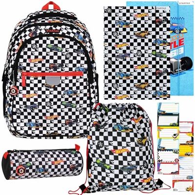 sarcia.eu KOALA Schoolstarterset: versterkte rugzak, etui, schoenentas, 2 elastische overhemden, stickers, Hot Wheels I sarcia.eu KOALA Schoolstarterset: versterkte rugzak, etui, schoenentas, 2 elastische overhemden, stickers, Hot Wheels I