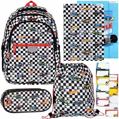 sarcia.eu KOALA Schoolstarterset: versterkte rugzak, etui, schoenentas, 2 elastische overhemden, stickers, Hot Wheels II sarcia.eu KOALA Schoolstarterset: versterkte rugzak, etui, schoenentas, 2 elastische overhemden, stickers, Hot Wheels II