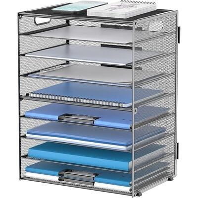 SUPEASY Bureau-organizer met 9 niveaus met handgrepen, roostertas, papierorganizer voor kantoor, thuis, school, zwart SUPEASY Bureau-organizer met 9 niveaus met handgrepen, roostertas, papierorganizer voor kantoor, thuis, school, zwart