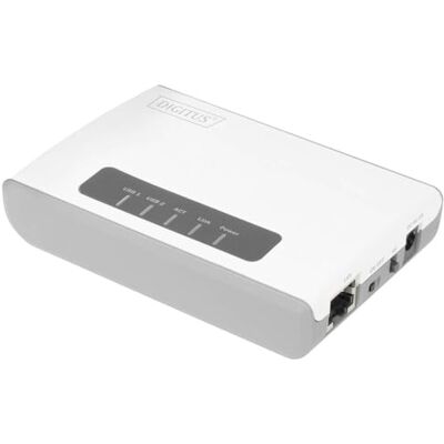 Digitus Wireless 300N 2-poorts multifunctionele netwerkserver, USB2.0, USB-netwerkhub, printserver Digitus Wireless 300N 2-poorts multifunctionele netwerkserver, USB2.0, USB-netwerkhub, printserver