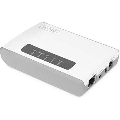Digitus Wireless 300N 2-poorts multifunctionele netwerkserver, USB2.0, USB-netwerkhub, printserver Digitus Wireless 300N 2-poorts multifunctionele netwerkserver, USB2.0, USB-netwerkhub, printserver