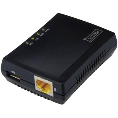 Digitus Fast Ethernet Network Server, multifunctioneel voor NAS, USB-hub, printer, dvd-speler, 1 poort, USB 2.0, 10/100 Mbps netwerk, RJ45, zwart Digitus Fast Ethernet Network Server, multifunctioneel voor NAS, USB-hub, printer, dvd-speler, 1 poort, USB 2.0, 10/100 Mbps netwerk, RJ45, zwart