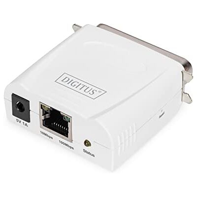 Digitus Fast Ethernet serveur d'impression avec port parallèle, 1x RJ45, 1x DB-36-pin male, serveur d'impression, compatible DHCP, TCP/IP, installation simple, adaptateur secteur inclus, blanc Digitus Fast Ethernet serveur d'impression avec port parallèle, 1x RJ45, 1x DB-36-pin male, serveur d'impression, compatible DHCP, TCP/IP, installation simple, adaptateur secteur inclus, blanc
