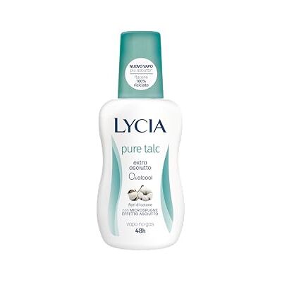 Lycia , Pure Talc Deospray zonder gas met antibacteriële geur en talkpoeder en katoenbloemen, werkzaamheid tot 48 uur, 75 ml Lycia , Pure Talc Deospray zonder gas met antibacteriële geur en talkpoeder en katoenbloemen, werkzaamheid tot 48 uur, 75 ml