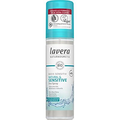lavera Deo Spray Basis Sensitive Natural & Sensitive 0% aluminiumzouten veganistisch betrouwbare deodorantbescherming 48 uur natuurlijke cosmetica basis van biologische aloë vera en lavera Deo Spray Basis Sensitive Natural & Sensitive 0% aluminiumzouten veganistisch betrouwbare deodorantbescherming 48 uur natuurlijke cosmetica basis van biologische aloë vera en