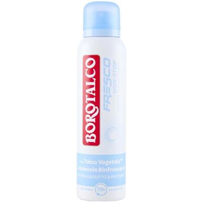 Borotalco , Verse deodorantspray, alcoholvrije formule en met actieve kristaltalk, drievoudige droge bescherming, frisse talkgeur, 72 uur efficiëntie, 1 fles van 150 ml Borotalco , Verse deodorantspray, alcoholvrije formule en met actieve kristaltalk, drievoudige droge bescherming, frisse talkgeur, 72 uur efficiëntie, 1 fles van 150 ml