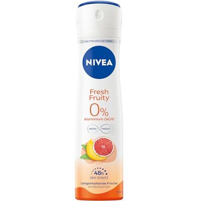 NIVEA Fresh Fruity Deodorant Spray (150 ml) zonder aluminium (ACH), fruitige geur en verfrissende formule, deo met 48 uur bescherming en zachte verzorging NIVEA Fresh Fruity Deodorant Spray (150 ml) zonder aluminium (ACH), fruitige geur en verfrissende formule, deo met 48 uur bescherming en zachte verzorging