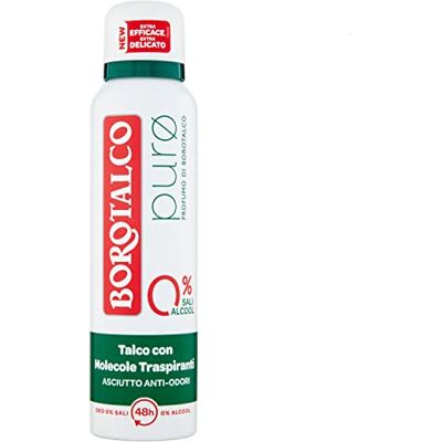 Borotalco , Deodorantspray puur, met talk met ademende moleculen, formule zonder alcohol en aluminiumzout, droog, geurremmend, 48 uur efficiëntie, Borotalkgeur 1 fles van 150 ml Borotalco , Deodorantspray puur, met talk met ademende moleculen, formule zonder alcohol en aluminiumzout, droog, geurremmend, 48 uur efficiëntie, Borotalkgeur 1 fles van 150 ml