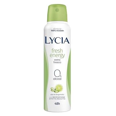 Lycia Fresh Energy Deodorantspray, alcoholvrij, 48 uur effectief, met microspugnes met droge werking, met aloë en bergamot, 150 ml Lycia Fresh Energy Deodorantspray, alcoholvrij, 48 uur effectief, met microspugnes met droge werking, met aloë en bergamot, 150 ml