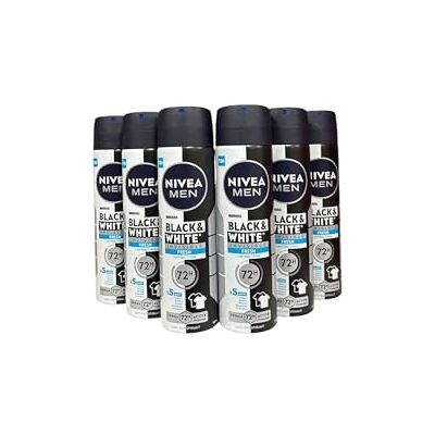 NIVEA Invisible Black & White Fresh Deo Spray voor heren, 150 ml, verpakking van 6 stuks NIVEA Invisible Black & White Fresh Deo Spray voor heren, 150 ml, verpakking van 6 stuks