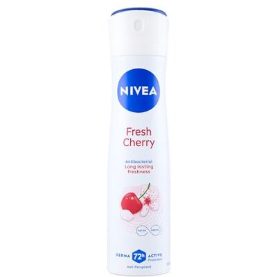 NIVEA Deo Spray Fresh Cherry 150 ml, anti-transpirant deodorant voor bescherming tot 72 uur, Deo antibacteriële spray met INFINIFRESH formule voor frisheid met kersenaroma NIVEA Deo Spray Fresh Cherry 150 ml, anti-transpirant deodorant voor bescherming tot 72 uur, Deo antibacteriële spray met INFINIFRESH formule voor frisheid met kersenaroma